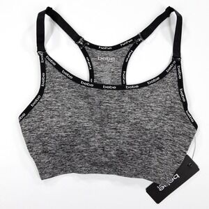 Bebe Sport Women's Adjustable Strap‎ Padded Removable Caps Bra Black/Gray Size S